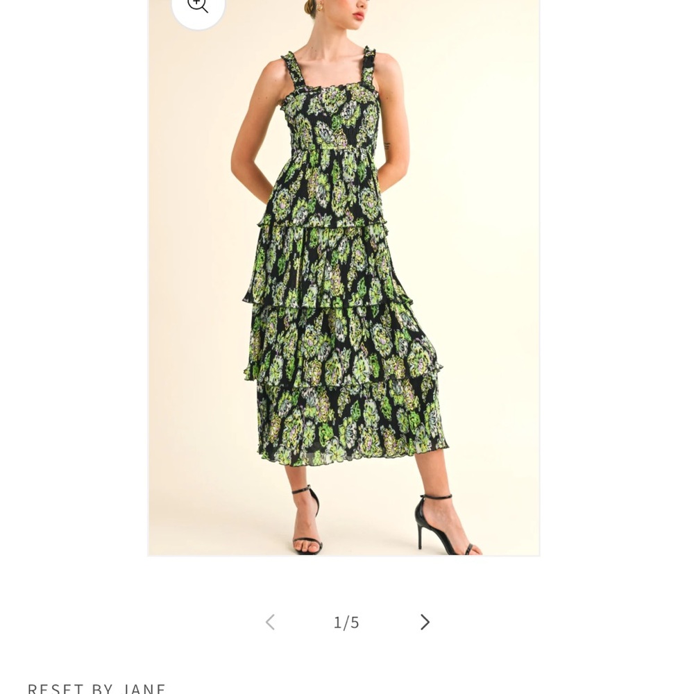 Green and Black Tiered Midi Sundress with Square Neck